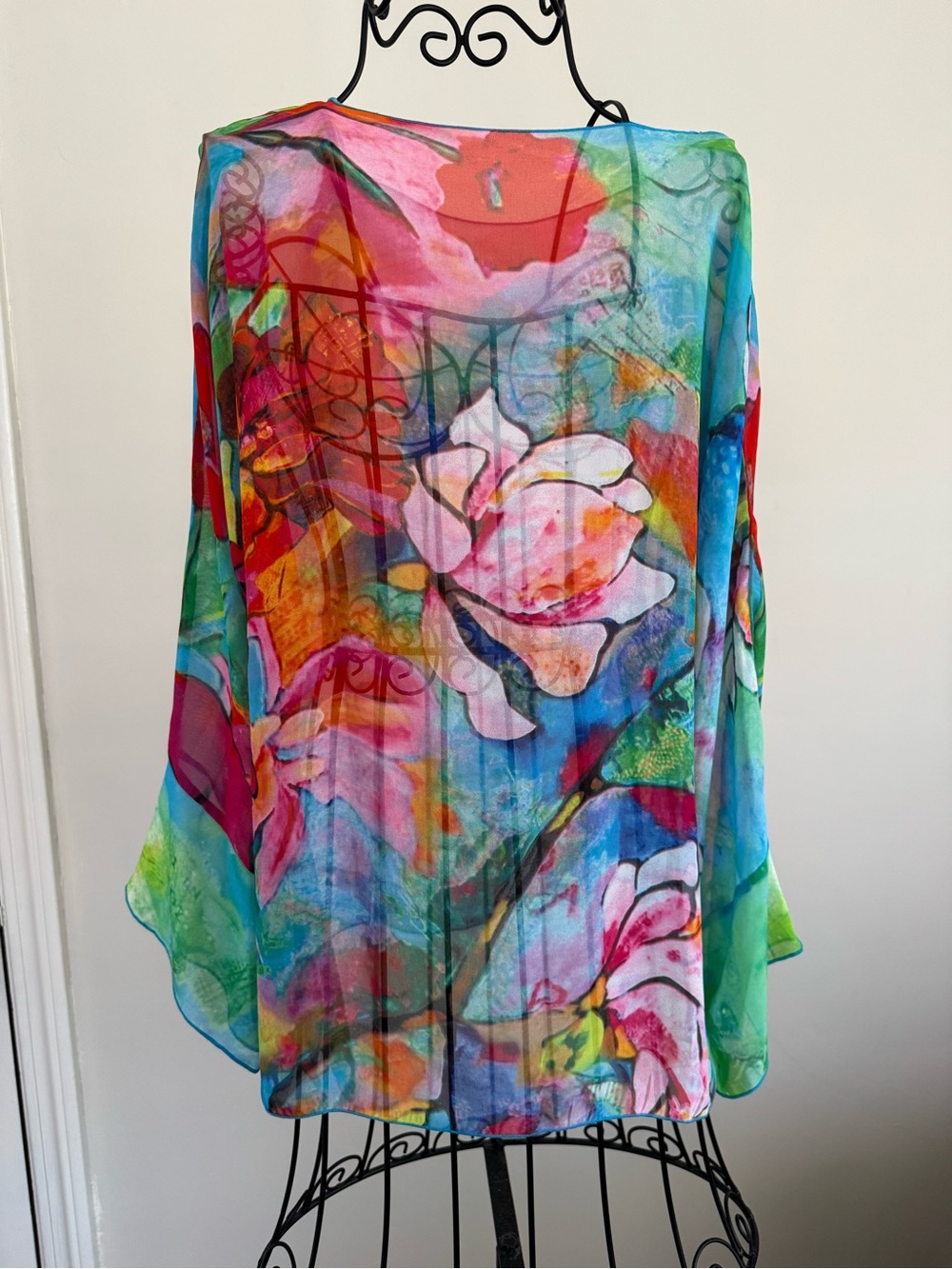 NorthStyle Sheer Floral Watercolor Tunic in Blue, Pink and Green